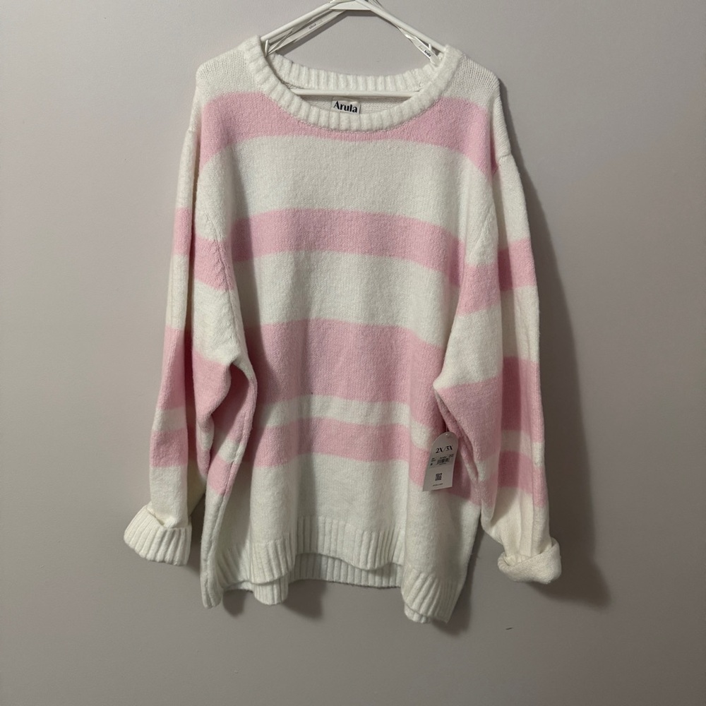 NWT ARULA Women's Sweater in Pink and White Stripes